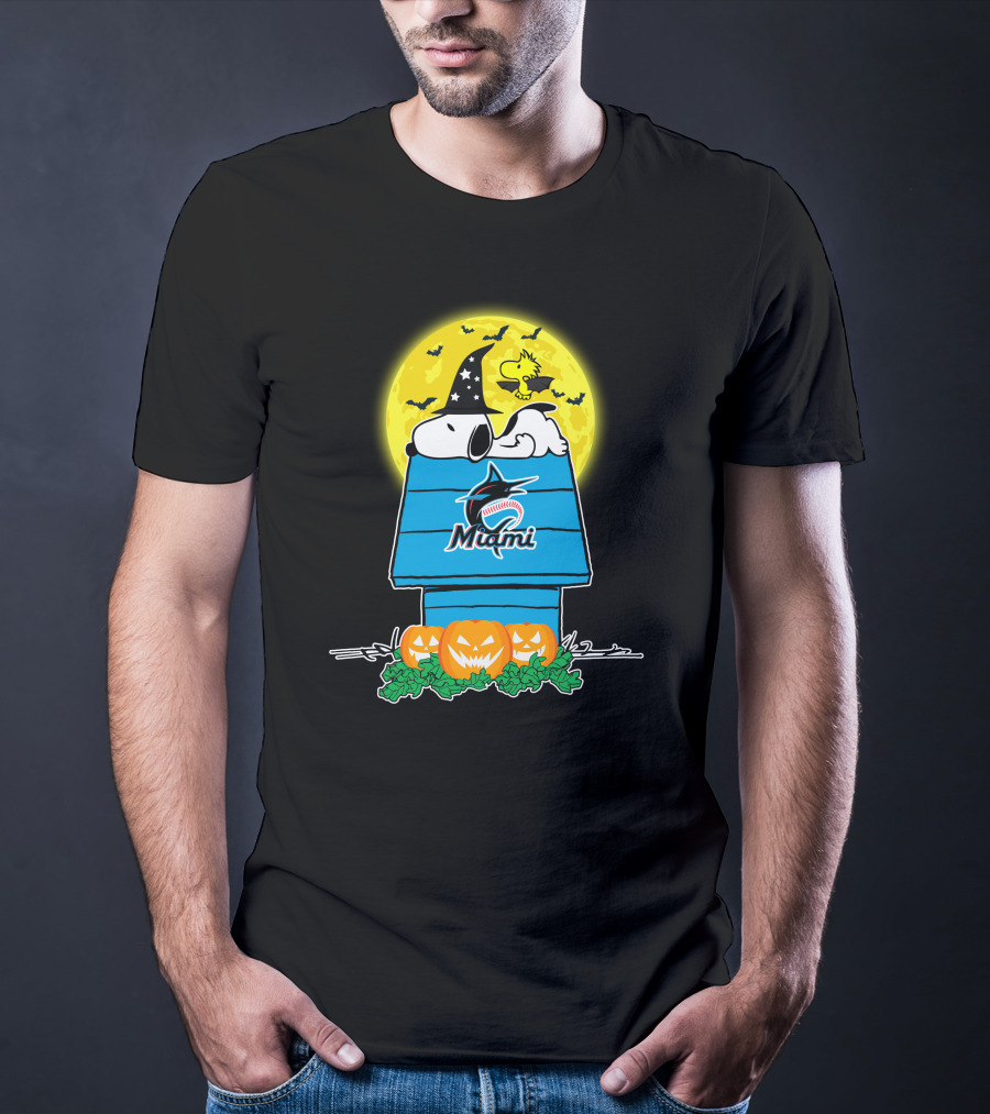 Snoopy Miami Marlins Halloween Moon Pumpkins T-Shirt
