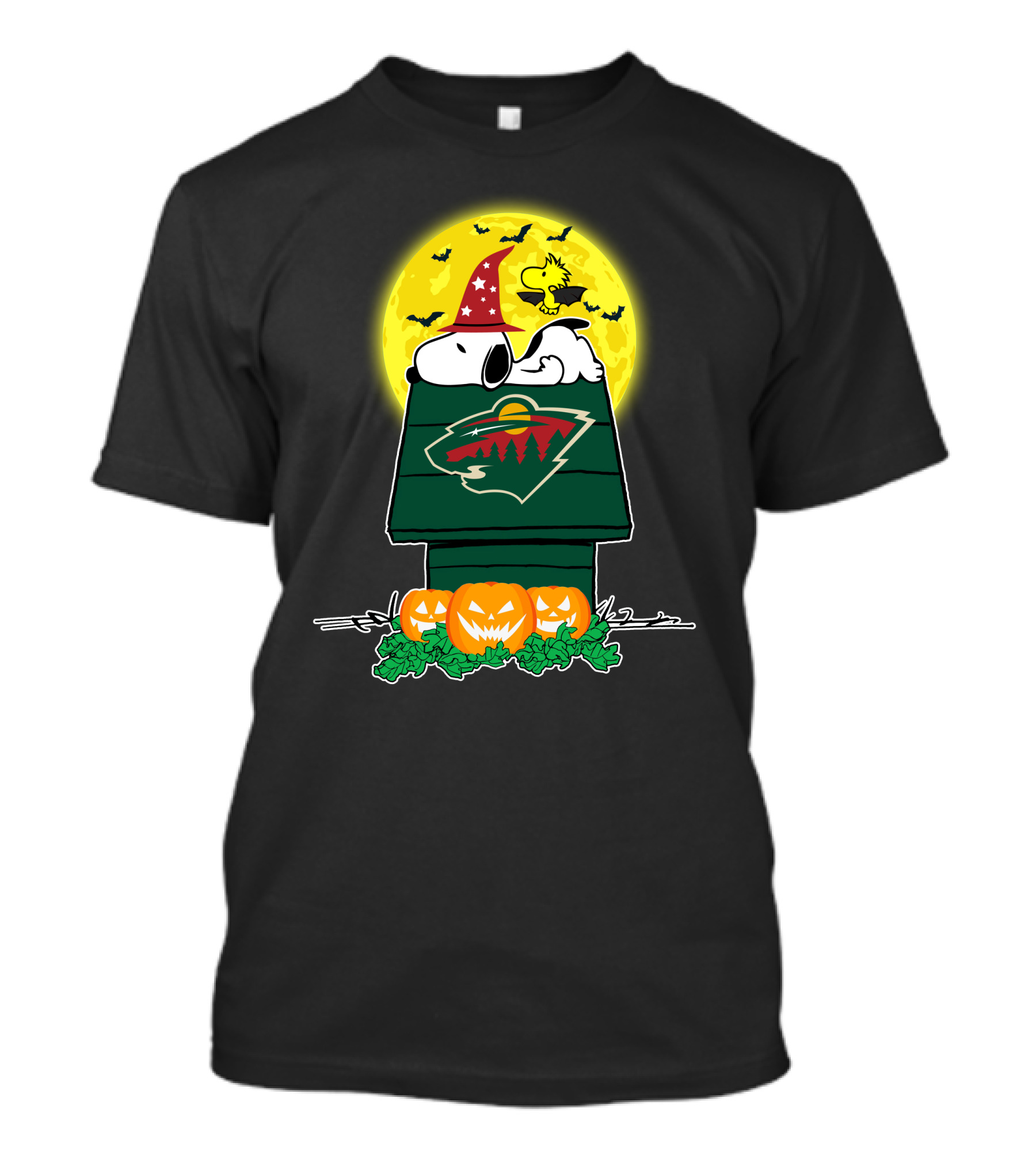 Minnesota Wild Snoopy Halloween Peanuts Jack-O'-Lanterns Woodstock Moon T-Shirt