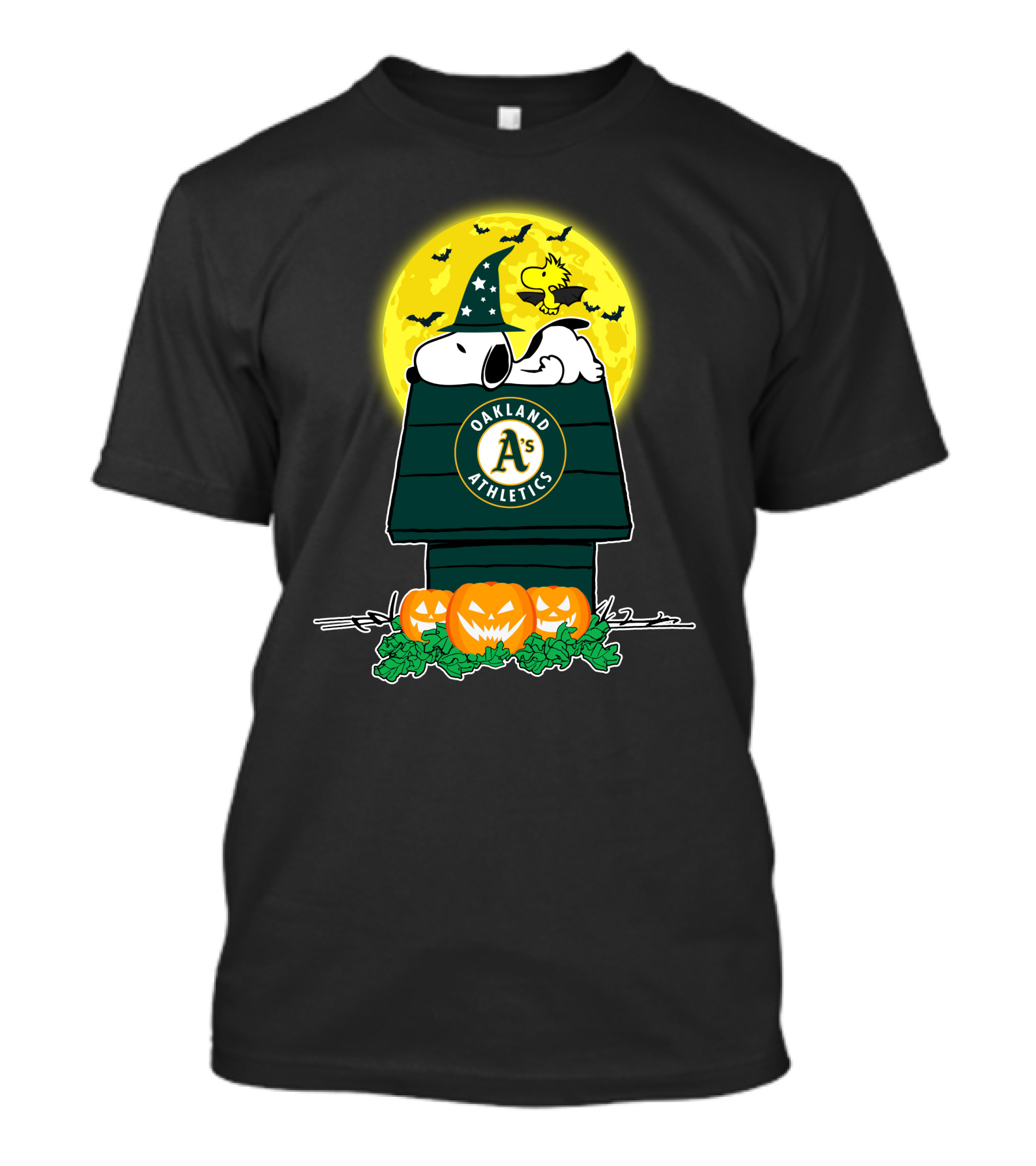 Oakland Athletics Snoopy Halloween Full Moon Pumpkin Patch T-Shirt