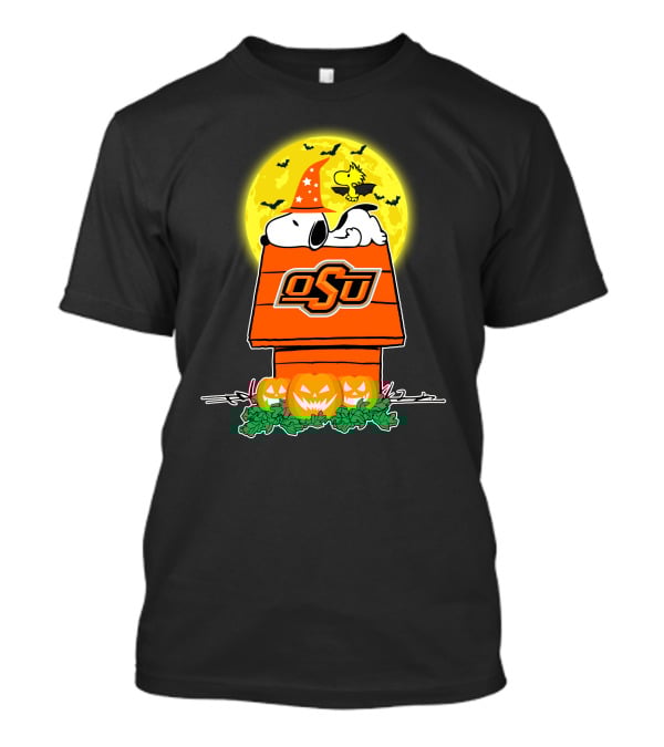 Oklahoma State Cowboys Snoopy Woodstock Halloween Moon Pumpkins T-Shirt