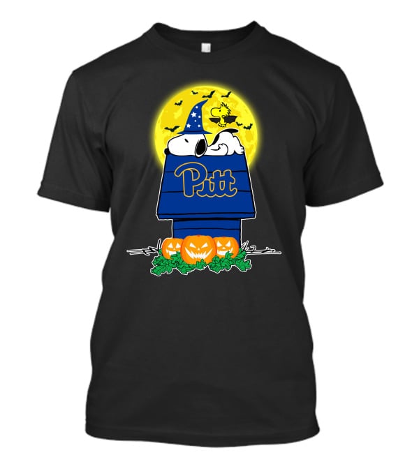 Pittsburgh Panthers Snoopy Pitt Halloween Moon Pumpkins Bats Woodstock T-Shirt