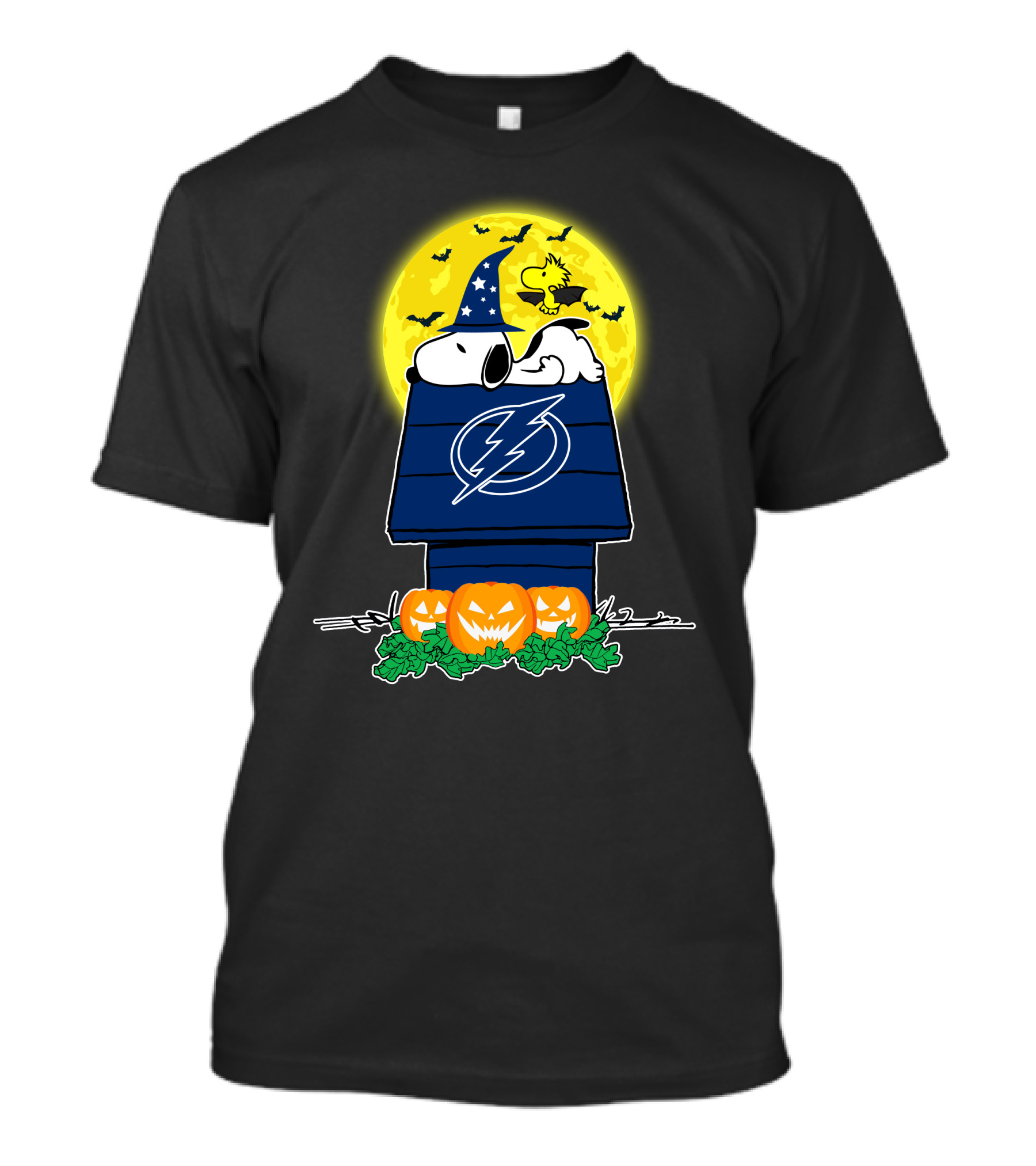 Tampa Bay Lightning Snoopy Halloween Moon Pumpkins Woodstock T-Shirt