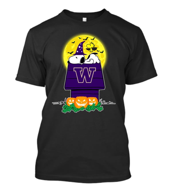 Washington Huskies Snoopy Woodstock Halloween Moon Jack-O'-Lanterns T-Shirt