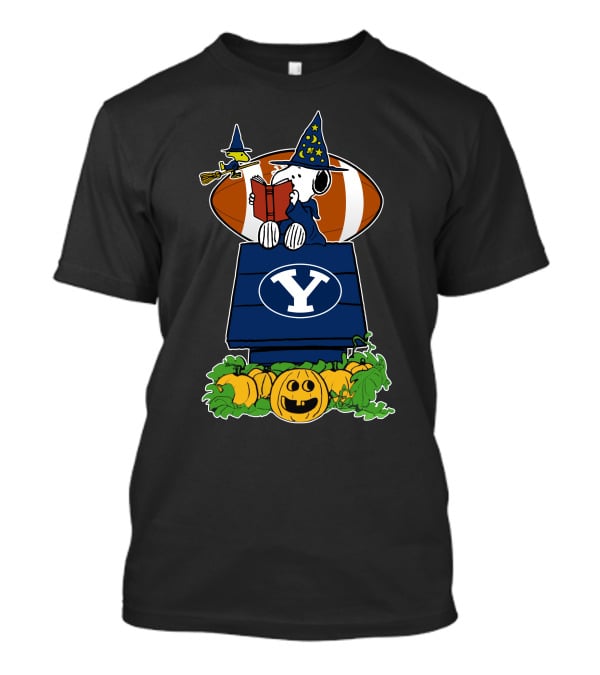 Byu Cougars Snoopy Halloween Witch And Football Scene T-Shirt