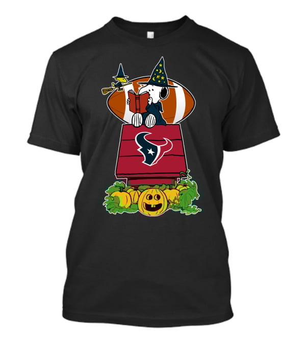 Houston Texans Snoopy Halloween Witch Hat Jack-O'-Lantern Football T-Shirt
