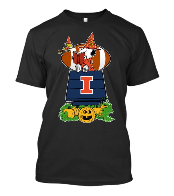 Illinois Fighting Illini Snoopy Halloween Witch Hat Football Pumpkins T-Shirt