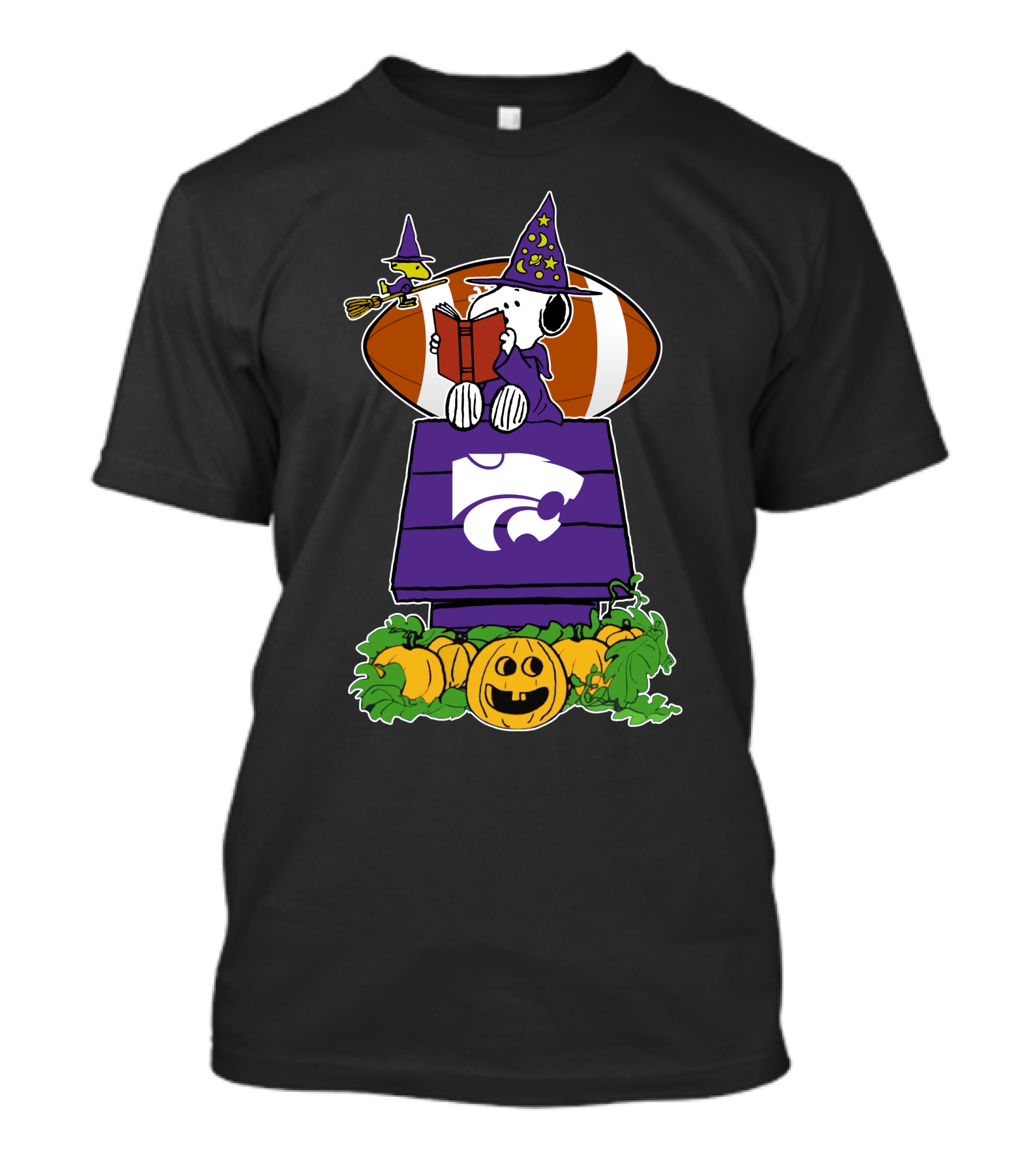 Kansas State Wildcats Snoopy Halloween Witch Hat Pumpkin Football Scene T-Shirt