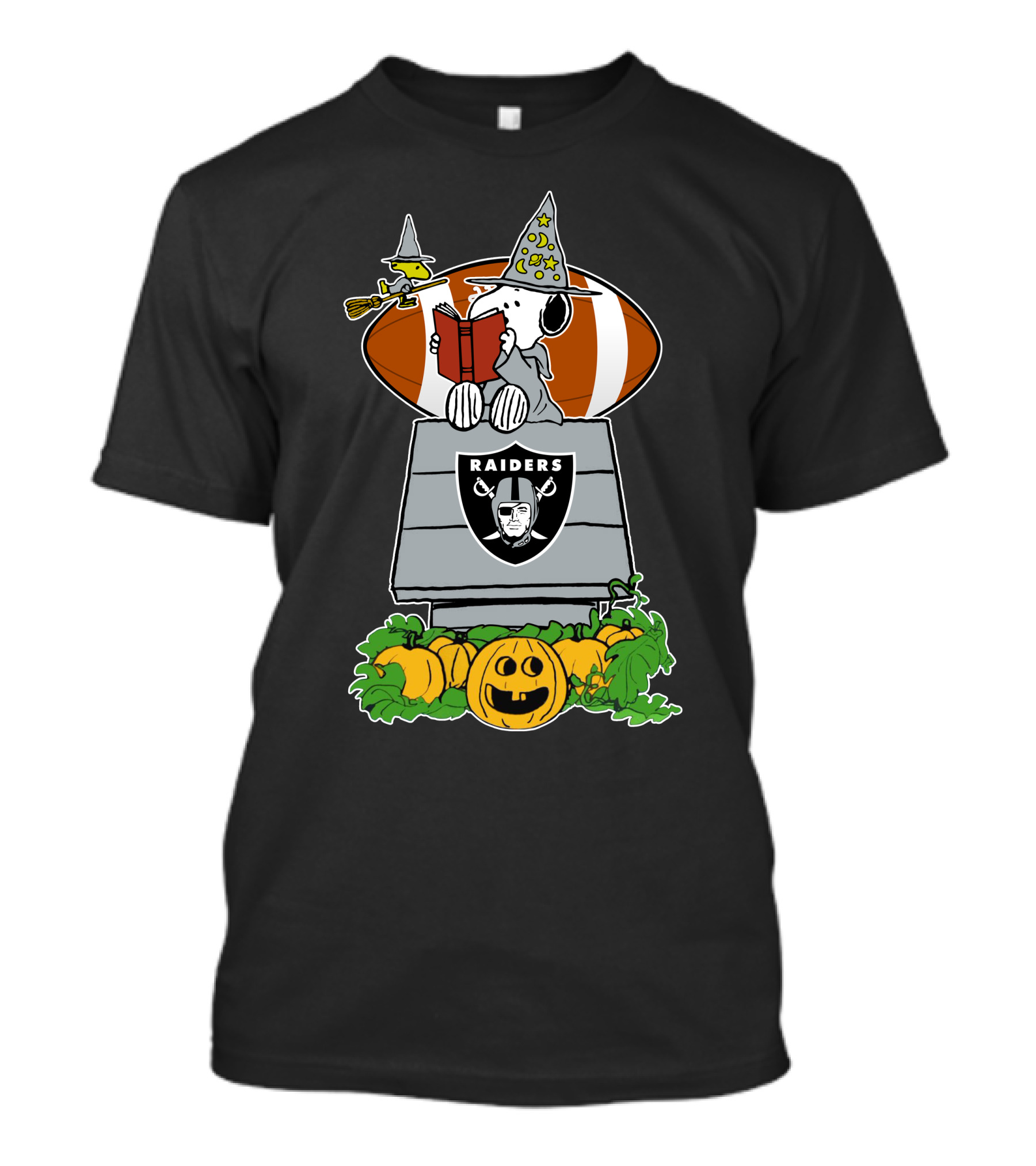 Las Vegas Raiders Snoopy Halloween Witch Pumpkin Football Doghouse T-Shirt