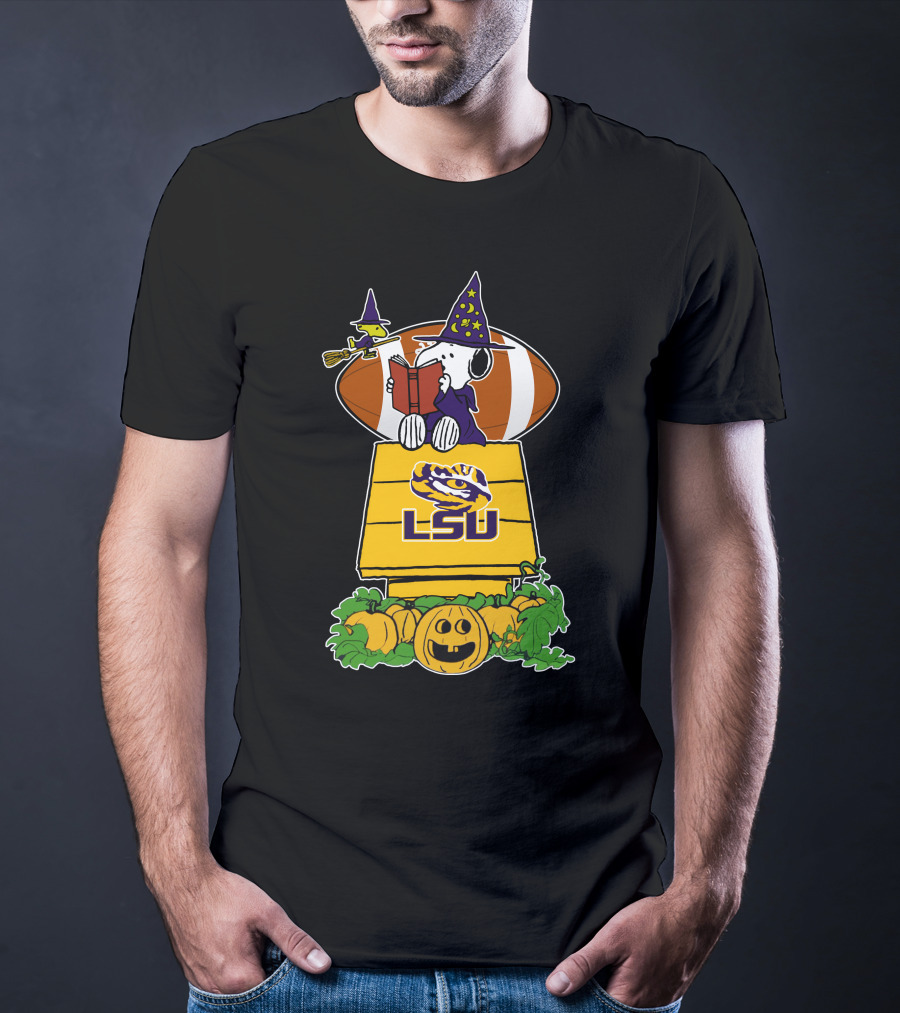 Lsu Tigers Snoopy Halloween Witch Football Peanuts Pumpkin House T-Shirt