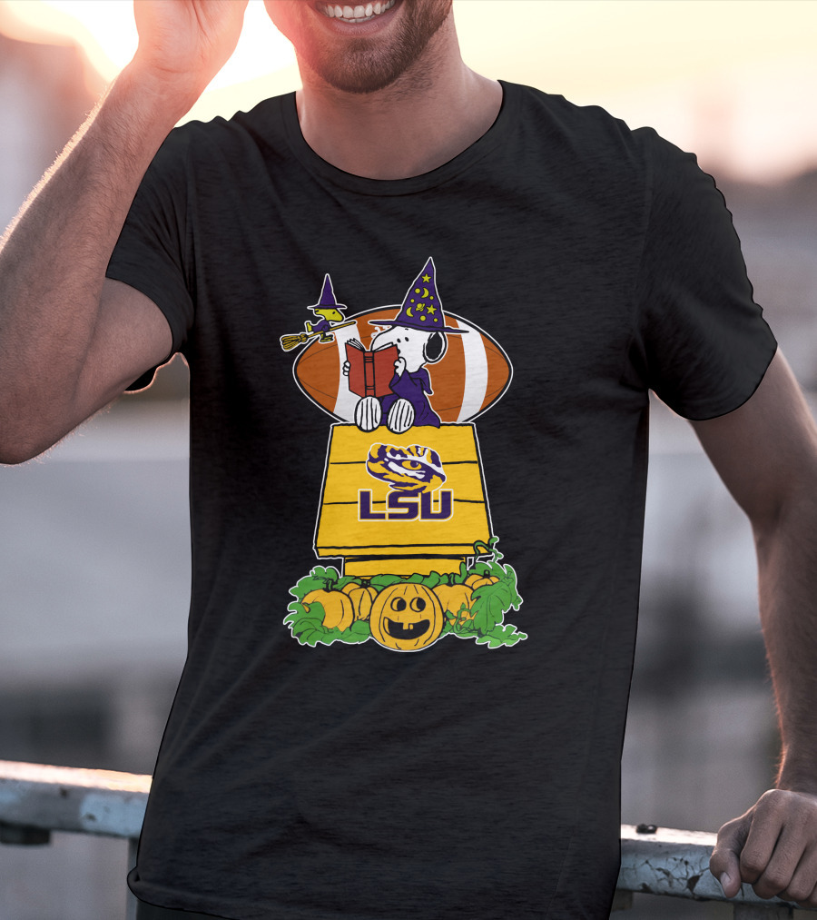 Lsu Tigers Snoopy Halloween Witch Football Peanuts Pumpkin House T-Shirt