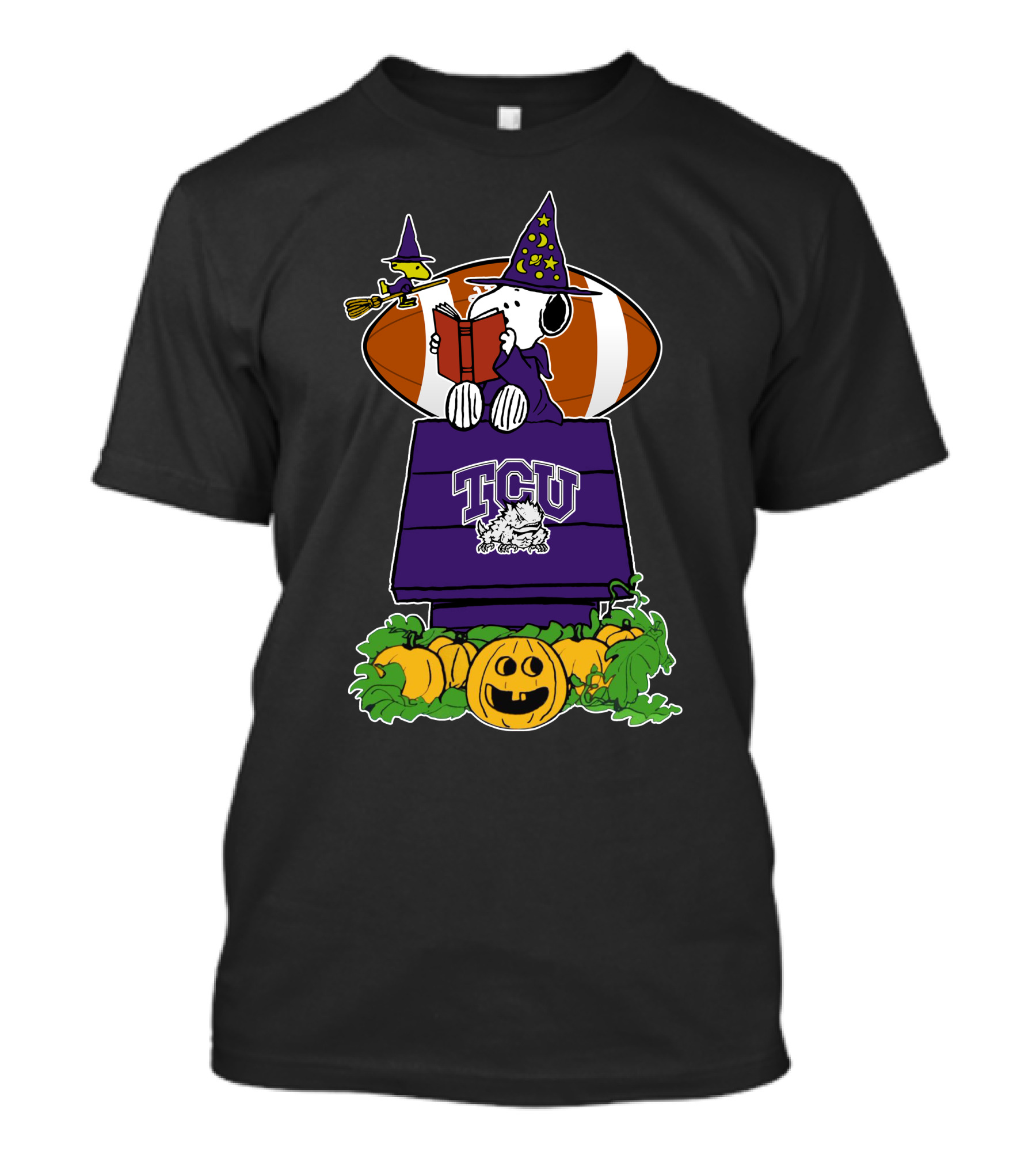 Tcu Horned Frogs Snoopy Halloween Football Pumpkin Wizard Doghouse T-Shirt