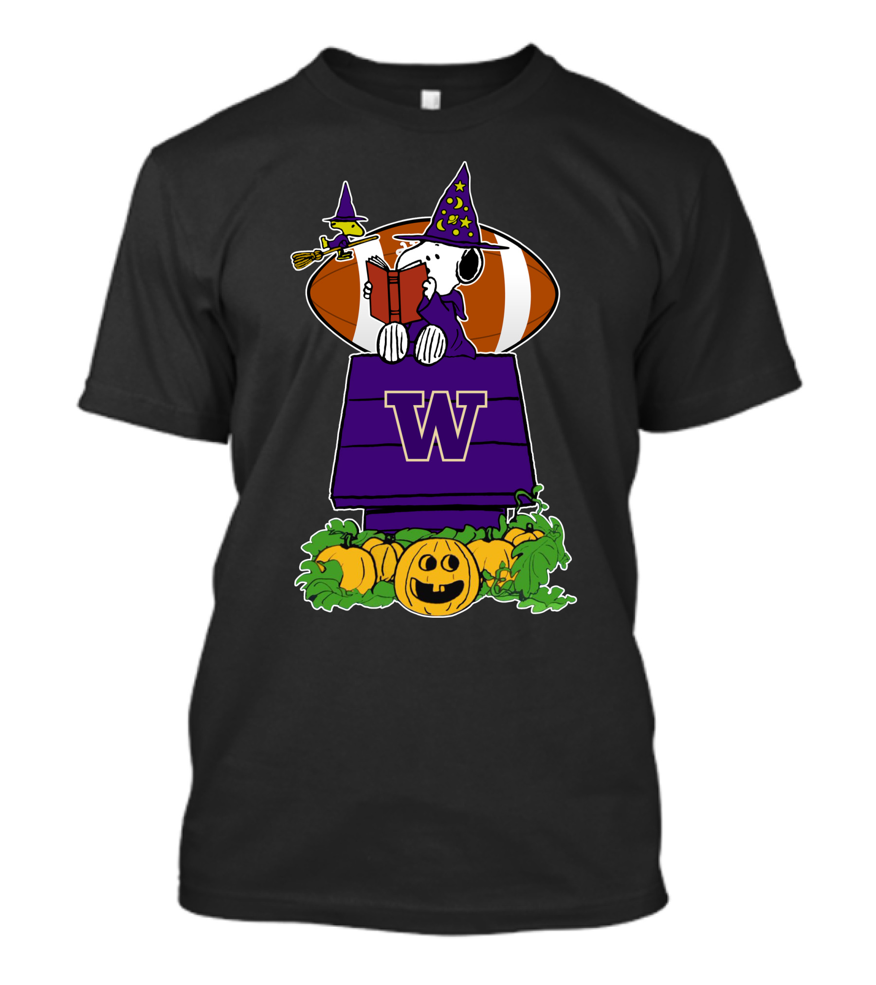 Washington Huskies Snoopy Halloween Witch Football Pumpkin T-Shirt