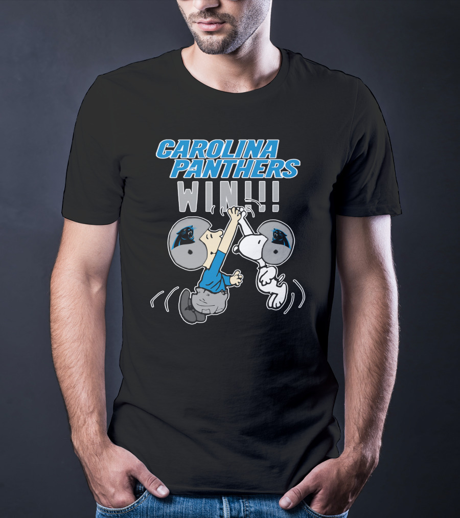 Carolina Panthers Win High Five Celebration Peanuts Characters T-Shirt