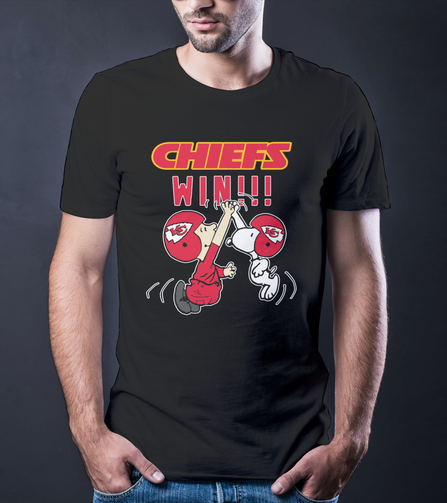 Chiefs Win!!! Kansas City Chiefs Helmet High-Five Football Celebration T-Shirt