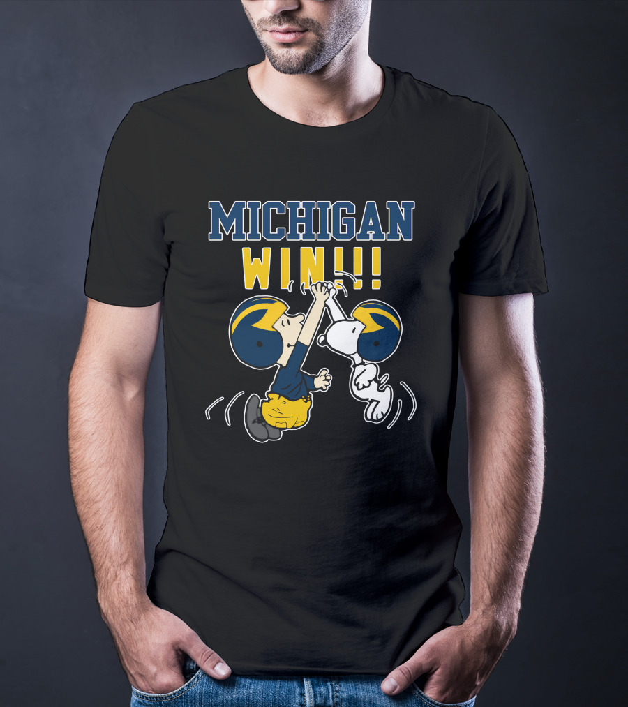 Michigan Win Snoopy High Five Celebration With Wolverine Helmets T-Shirt