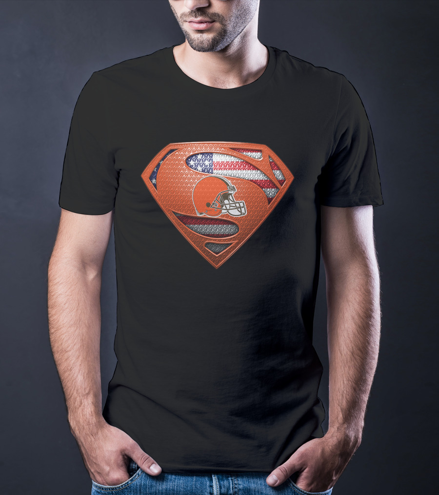 Cleveland Browns Superman Logo American Flag Helmet T-Shirt