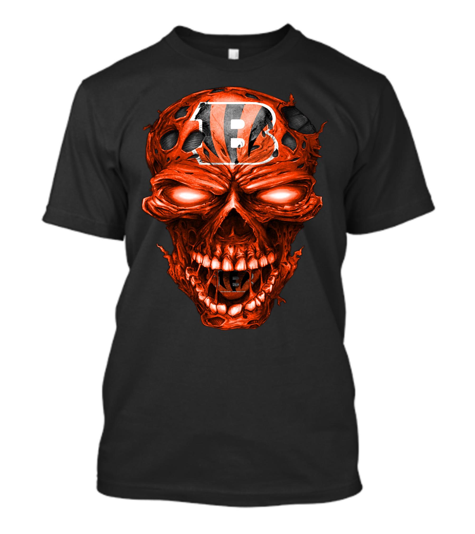 Cincinnati Bengals Skull Logo With Fiery Red Eyes T-Shirt