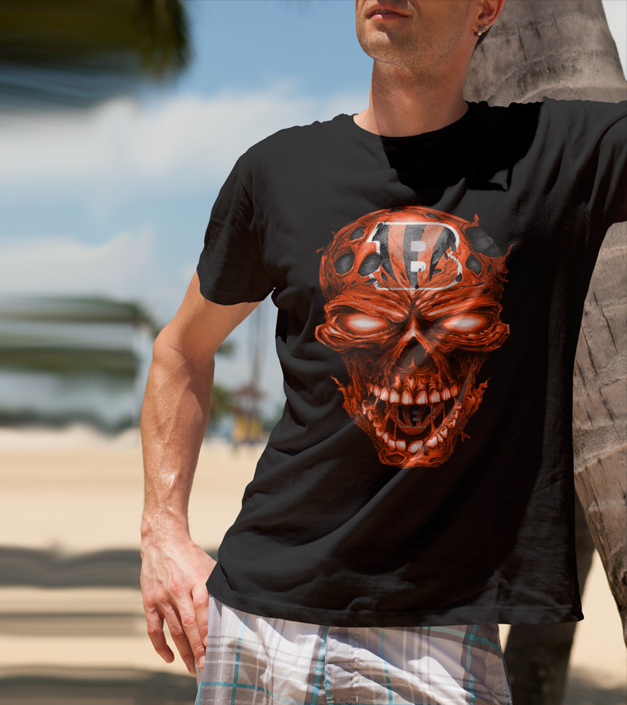 Cincinnati Bengals Skull Logo With Fiery Red Eyes T-Shirt