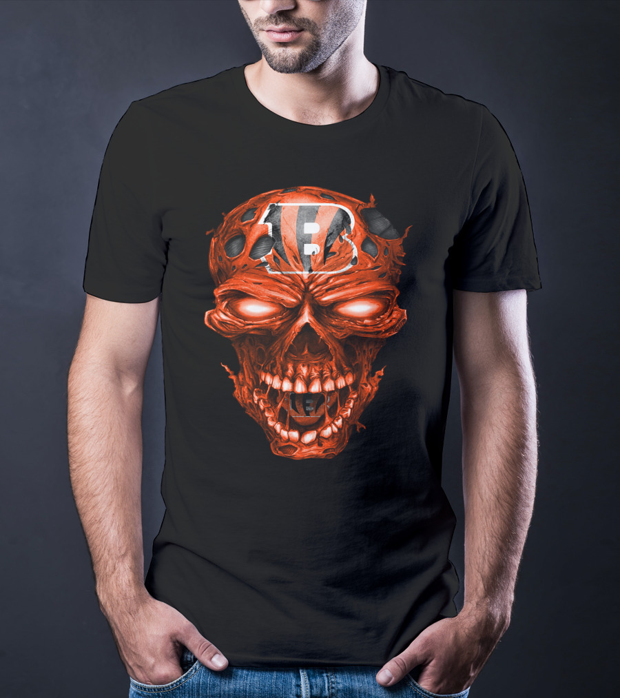 Cincinnati Bengals Skull Logo With Fiery Red Eyes T-Shirt