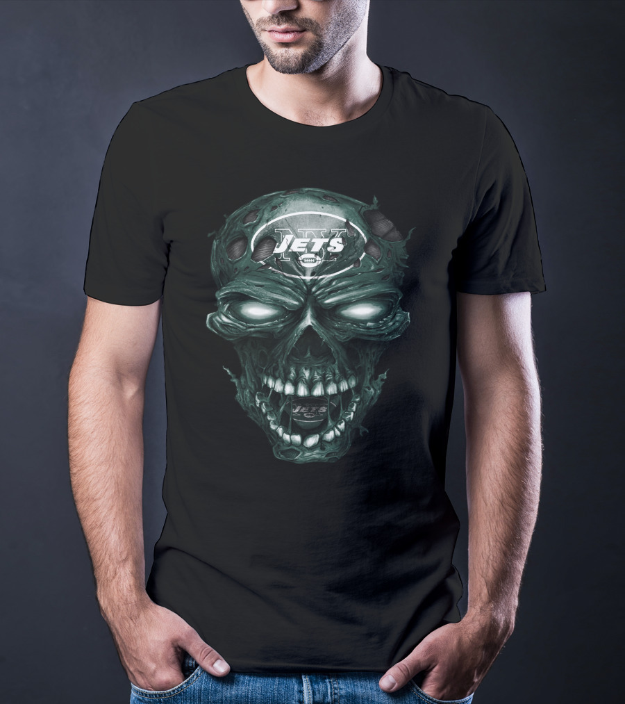 New York Jets Skull Design With Team Logo And Intense Skull T-Shirt
