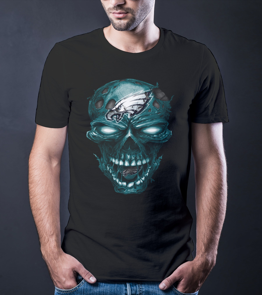 Philadelphia Eagles Skull Design Nfl Team Logo Fusion T-Shirt