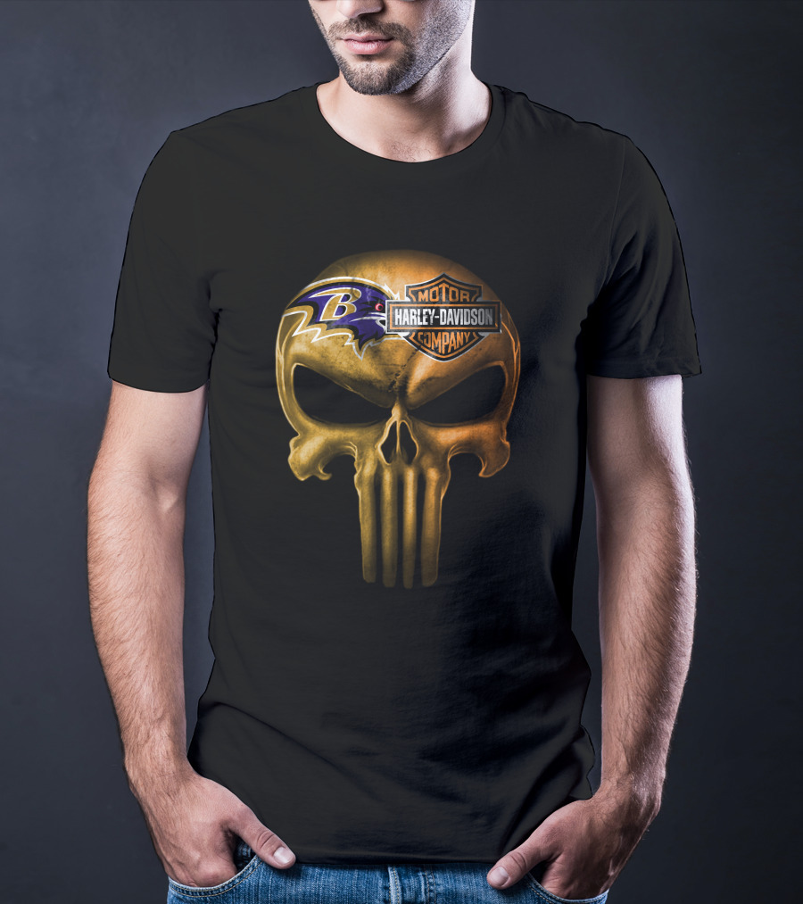 Baltimore Ravens Harley Davidson Skull Logo Fusion T-Shirt