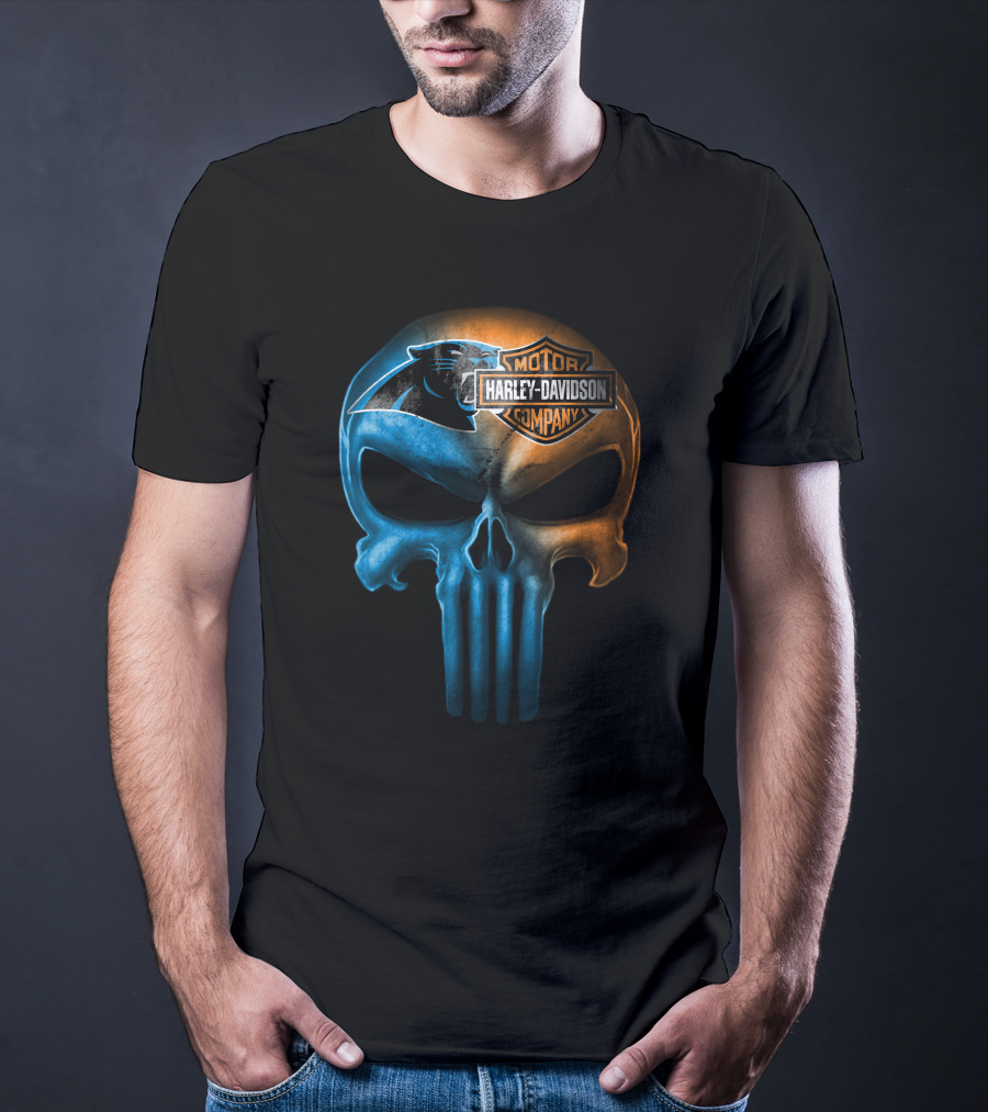 Carolina Panthers Skull Harley Davidson Motorcycle Company T-Shirt