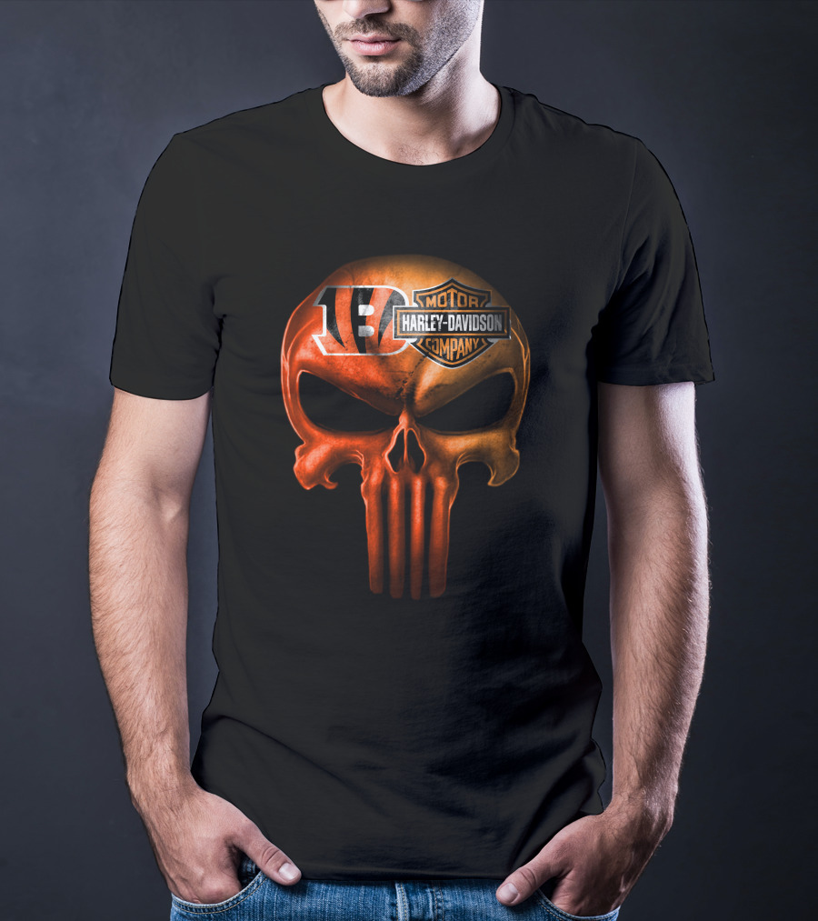 Cincinnati Bengals Harley Davidson Skull T-Shirt