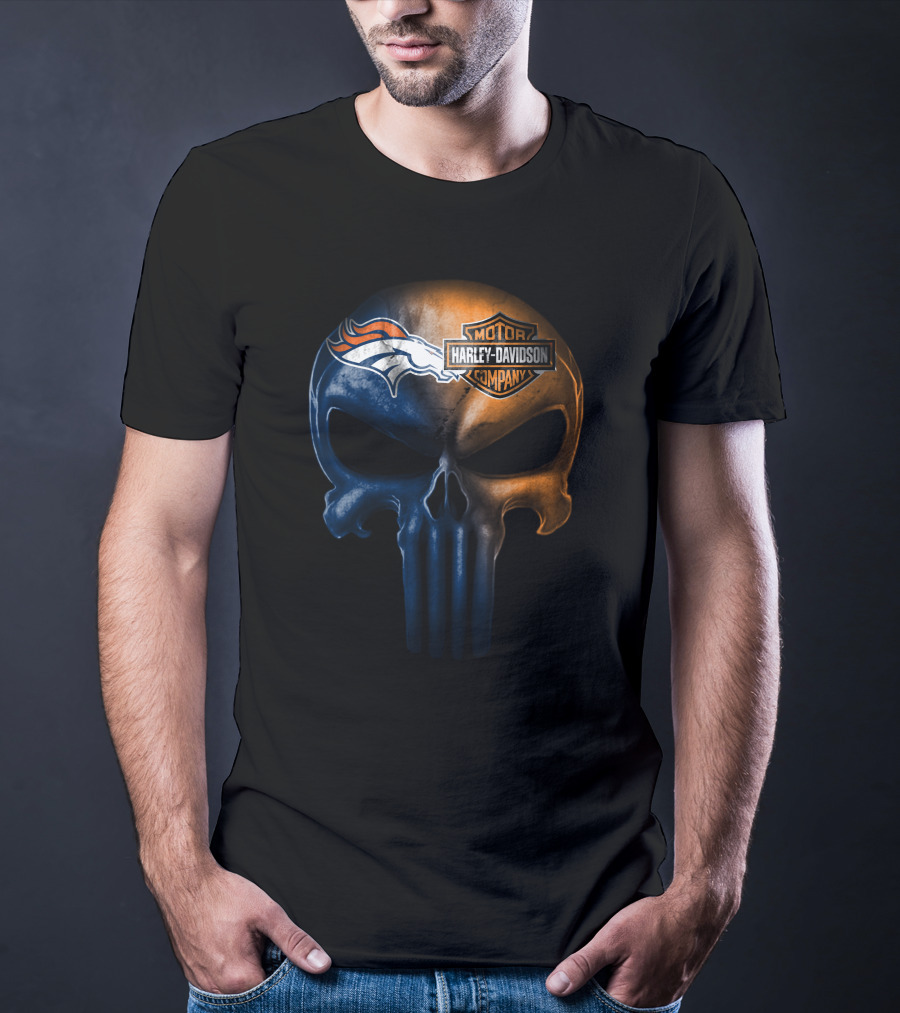 Denver Broncos Harley Davidson Skull T-Shirt