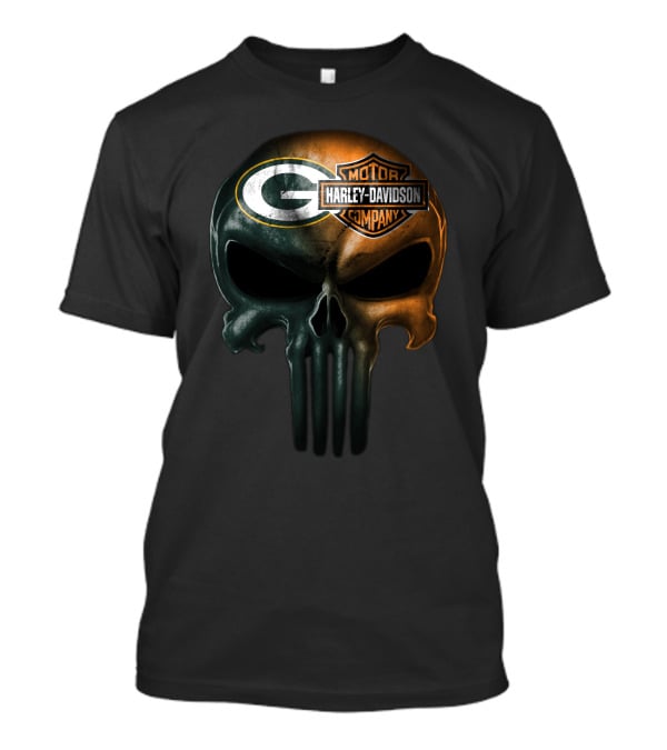 Green Bay Packers Harley Davidson Skull T-Shirt