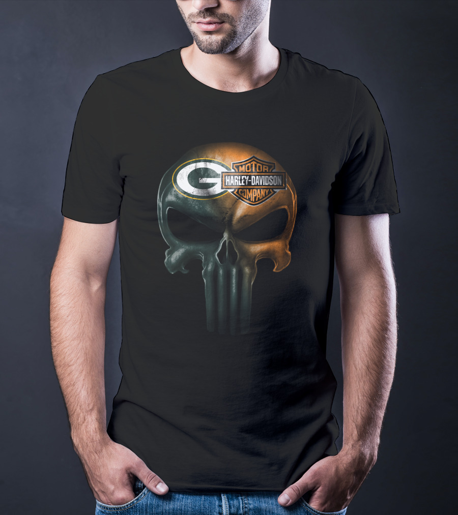 Green Bay Packers Harley Davidson Skull T-Shirt