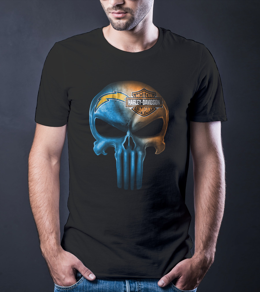 Los Angeles Chargers Skull Harley Davidson Motor Company T-Shirt