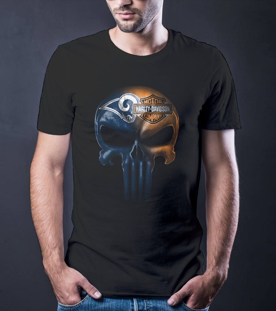 Los Angeles Rams Skull Harley Davidson Logo Fusion T-Shirt