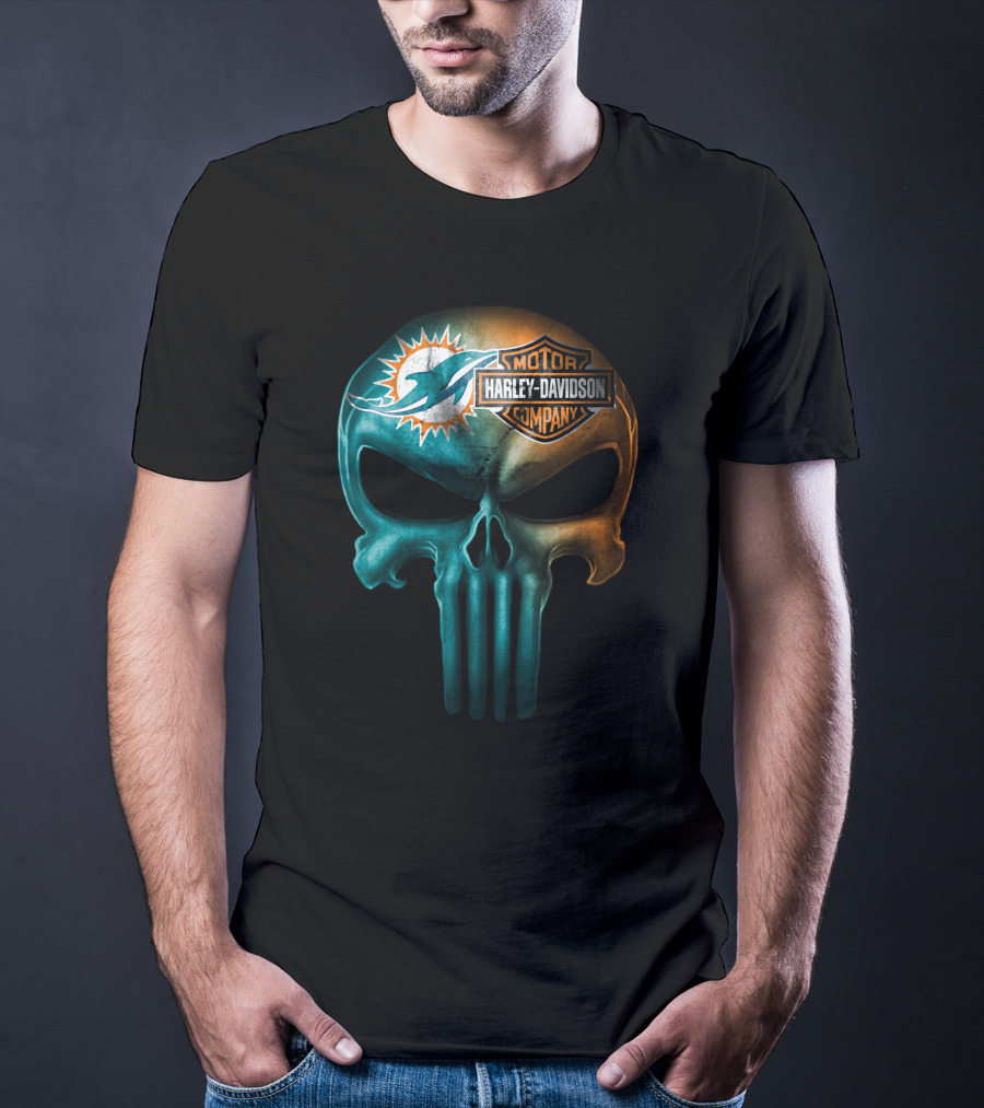 Miami Dolphins Harley Davidson Skull T-Shirt