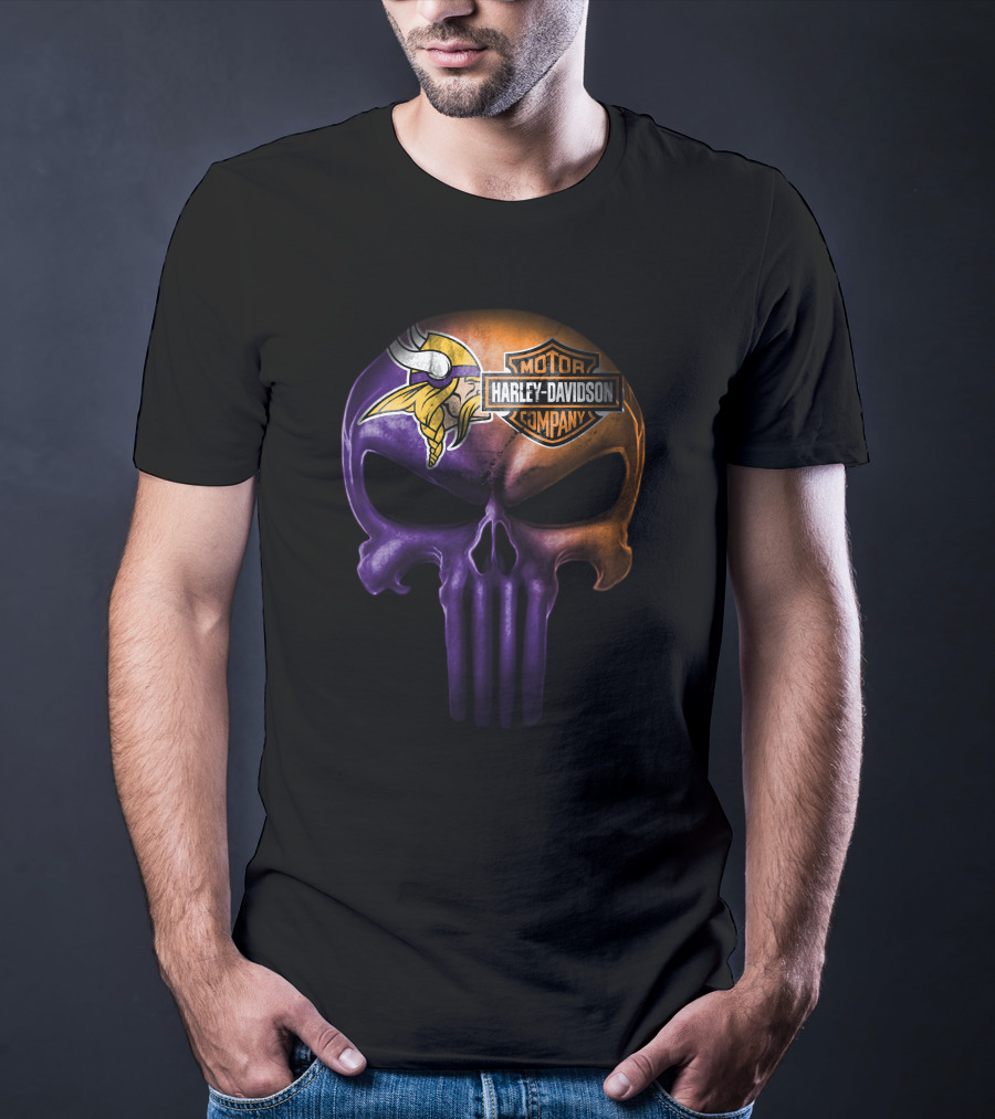 Minnesota Vikings Skull Harley Davidson Motor Company T-Shirt