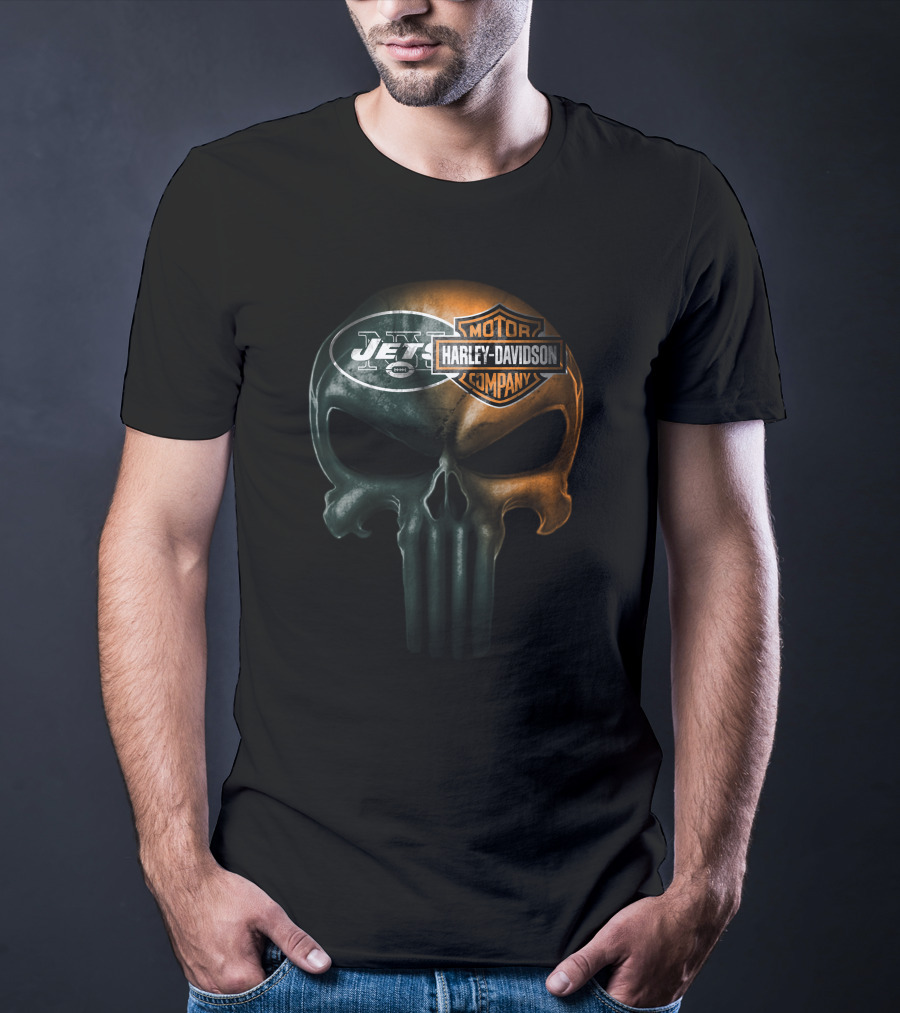 New York Jets Harley Davidson Skull Mashup T-Shirt