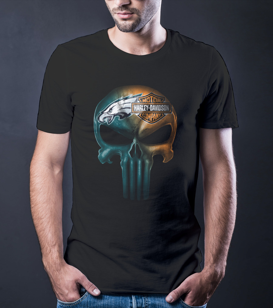 Philadelphia Eagles Harley Davidson Skull T-Shirt