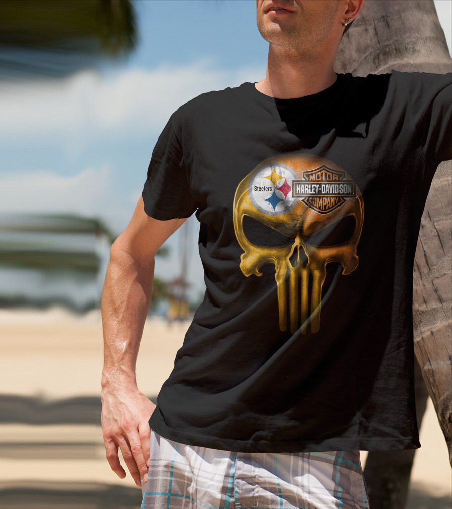 Pittsburgh Steelers Harley Davidson Skull T-Shirt