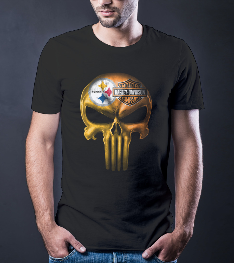 Pittsburgh Steelers Harley Davidson Skull T-Shirt