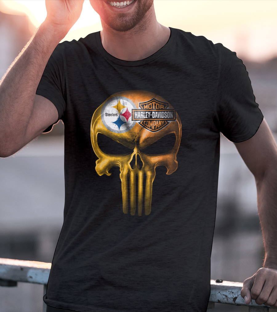 Pittsburgh Steelers Harley Davidson Skull T-Shirt