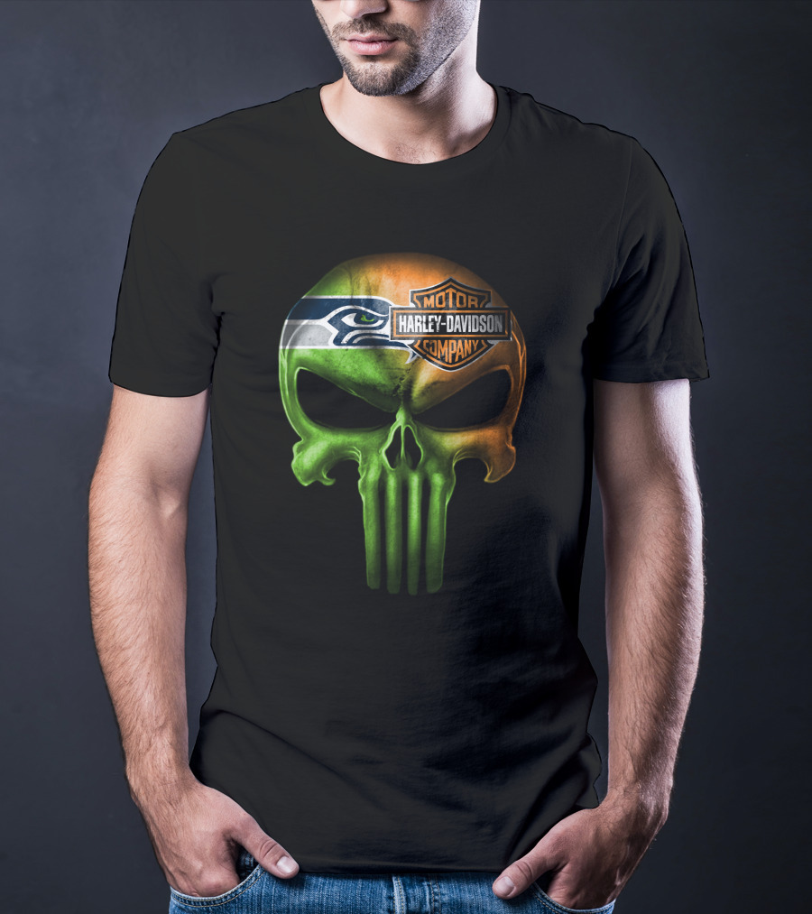 Seattle Seahawks Skull Harley Davidson T-Shirt