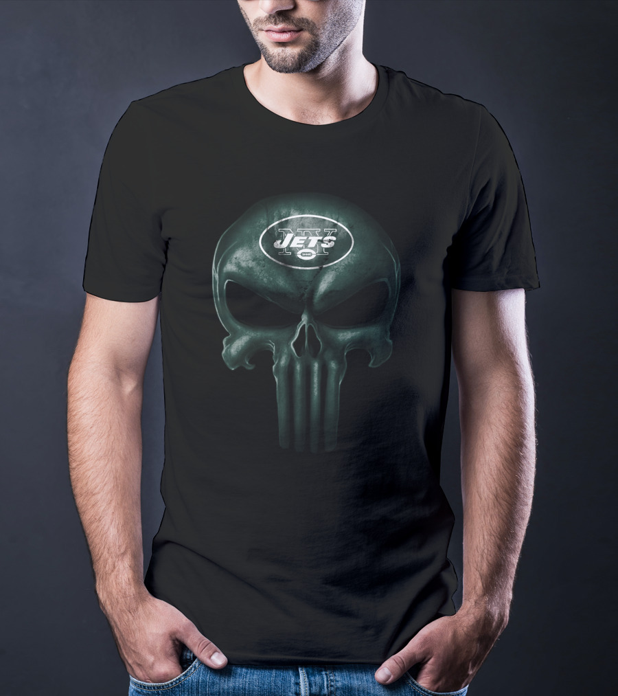 New York Jets Skull Punisher Logo Fusion T-Shirt