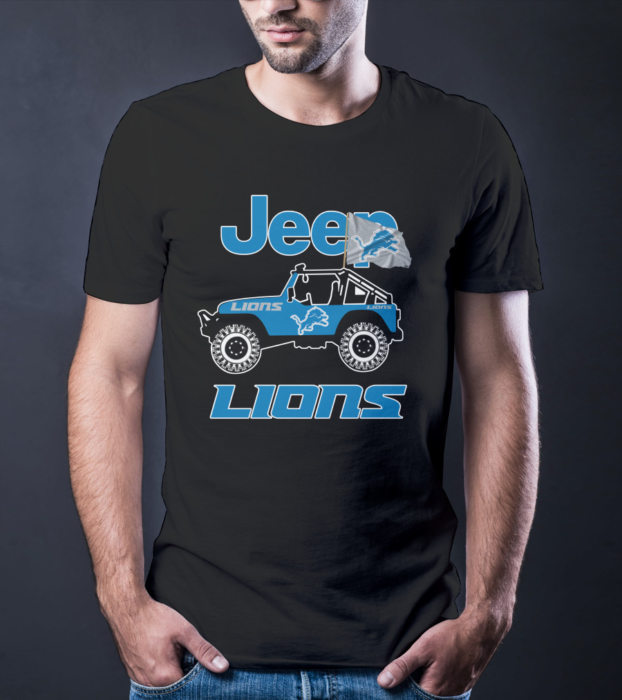 Jeep Lions Detroit Lions Flag Adventure T-Shirt