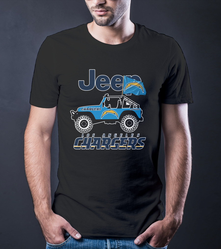 Los Angeles Chargers Jeep Nfl Team Logo Blue Flag Off-Road Adventure T-Shirt