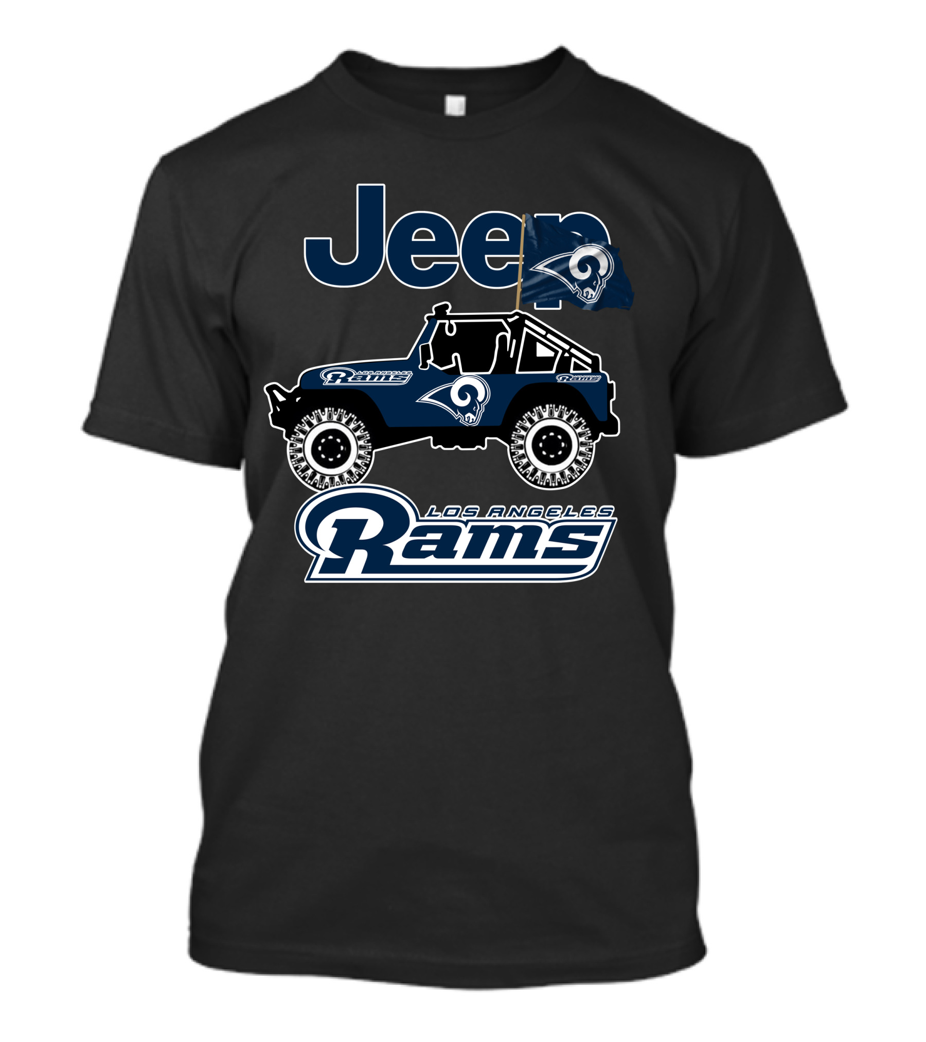 Los Angeles Rams Jeep Off-Road Adventure With Team Logo And Flag T-Shirt