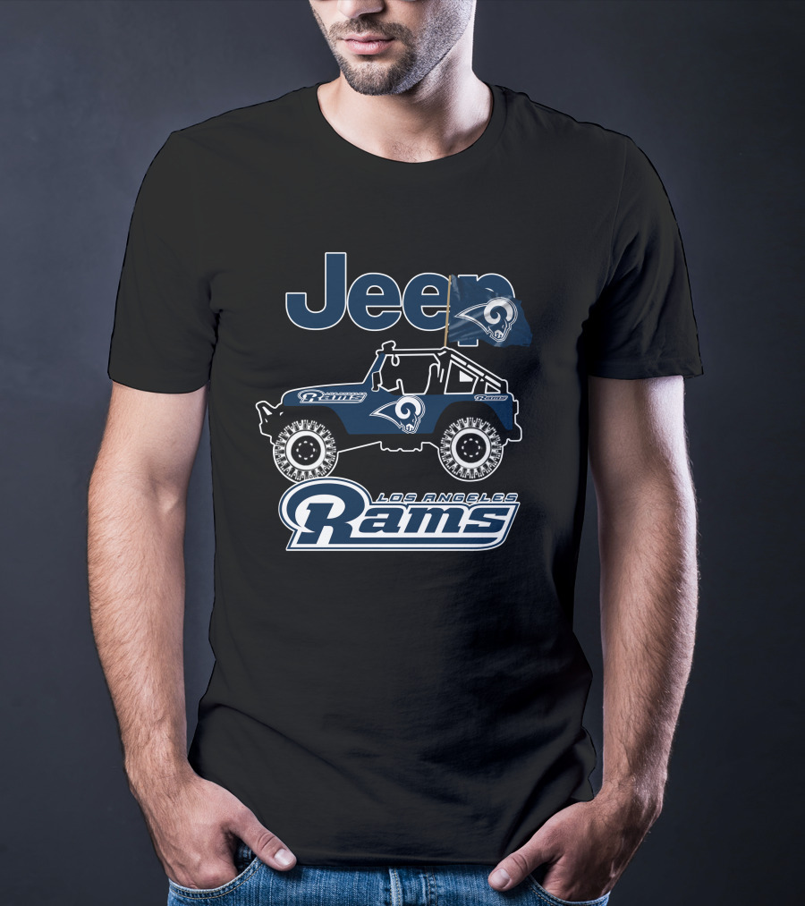 Los Angeles Rams Jeep Off-Road Adventure With Team Logo And Flag T-Shirt