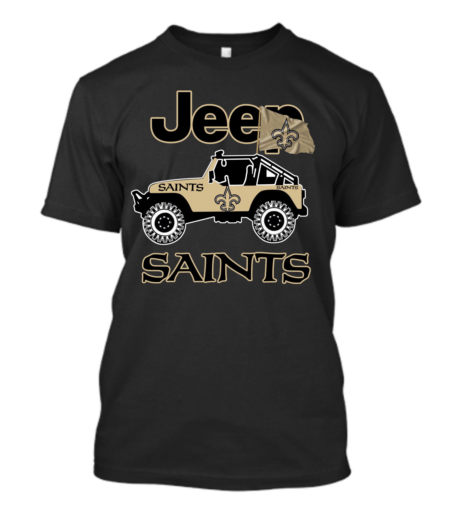 New Orleans Saints Jeep Vehicle With Fleur-De-Lis Flag T-Shirt