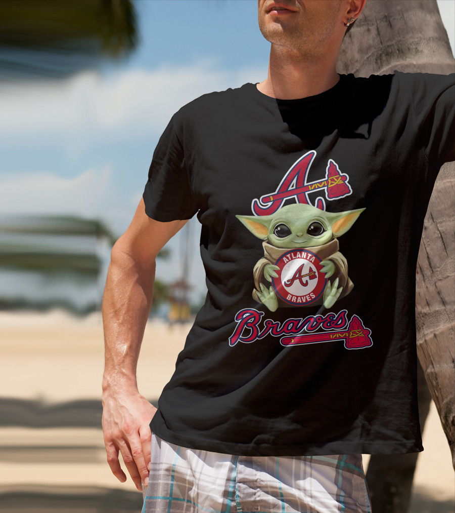 Atlanta Braves Baby Yoda Holding Team T-Shirt