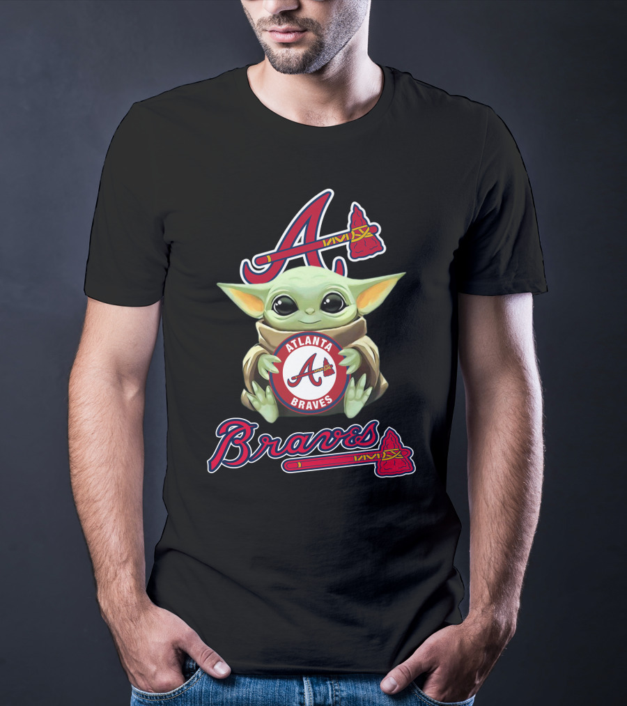 Atlanta Braves Baby Yoda Holding Team T-Shirt