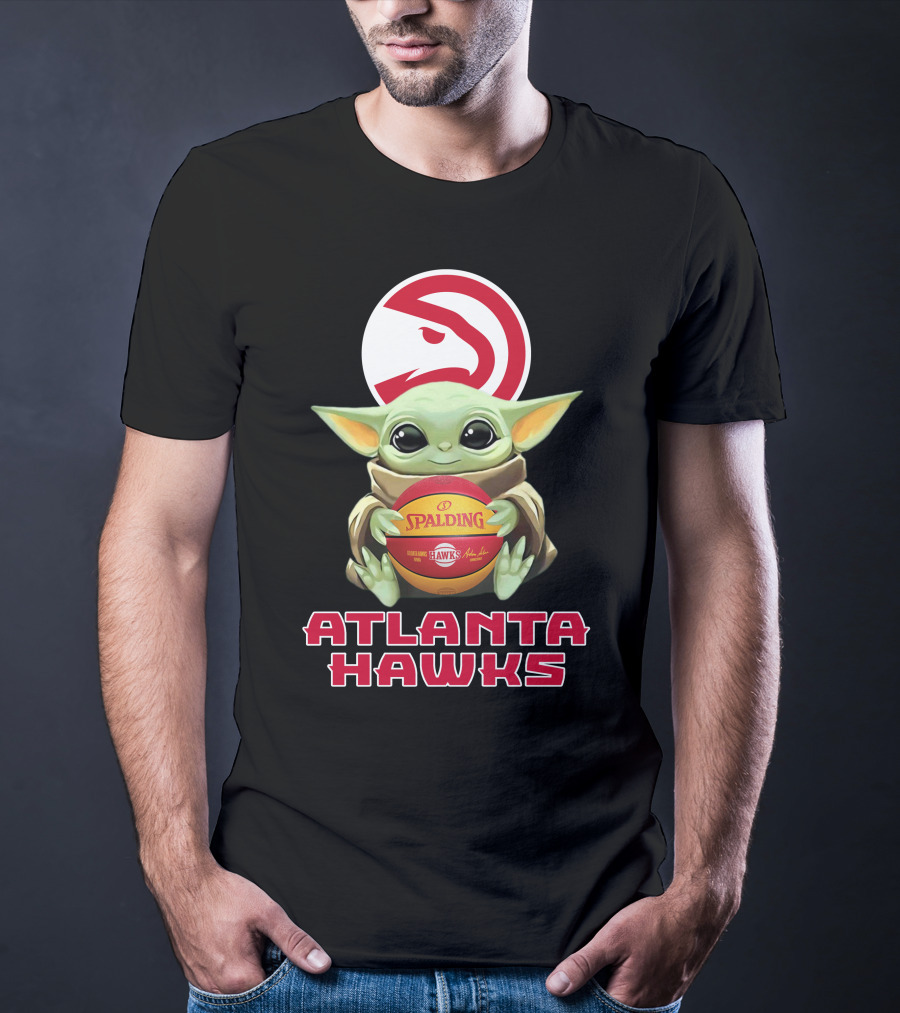Atlanta Hawks Baby Yoda With Spalding Basketball And Hawks T-Shirt